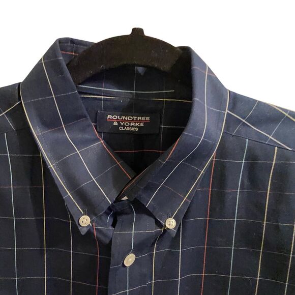 Roundtree & Yorke Men's 3XL Short Sleeve Button Down Red Blue Check Front Pocket - Picture 3 of 7